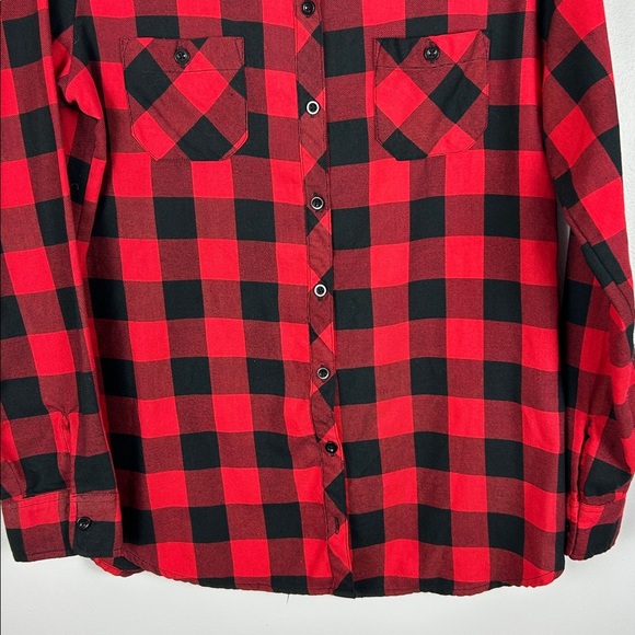 Hot Topic Plaid Spine Back Woven Button-Up Long Sleeve Shirt Large Red Black - Picture 4 of 12